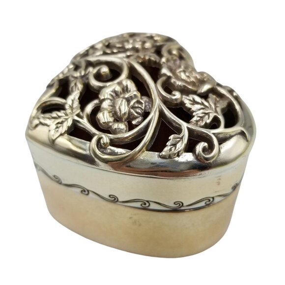 Brighton Heart Shaped Jewelry Trinket Box With Intricate Floral Design HTF - Picture 8 of 15